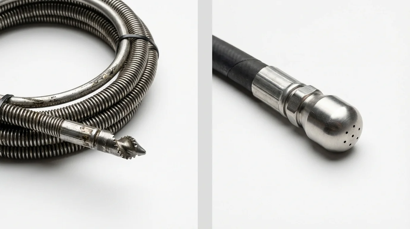 Drain snake cable and hydro jetting nozzle used for drain cleaning in Cannon Falls, MN
