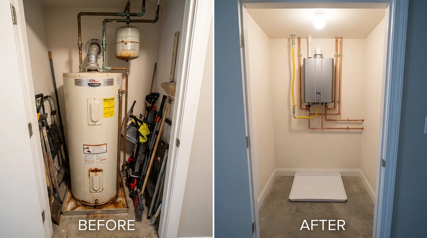 Tank water heater versus wall-mounted tankless unit comparison for Cannon Falls, MN homeowners