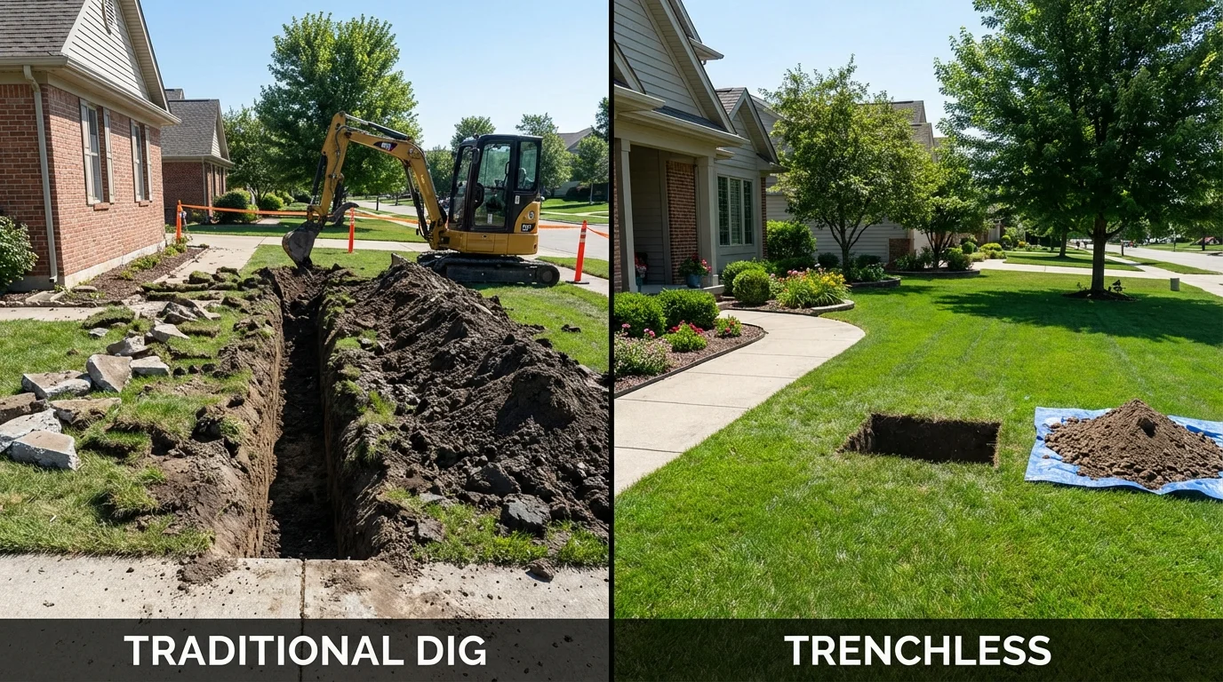 Trenchless sewer repair with minimal yard damage versus traditional excavation in Cannon Falls, MN